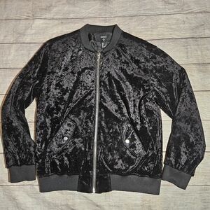 Forever 21 Black Crushed Velvet Zip Up Bomber Jacket